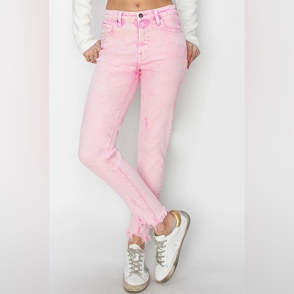 Risen frayed hem Jeans - Picture 1 of 8
